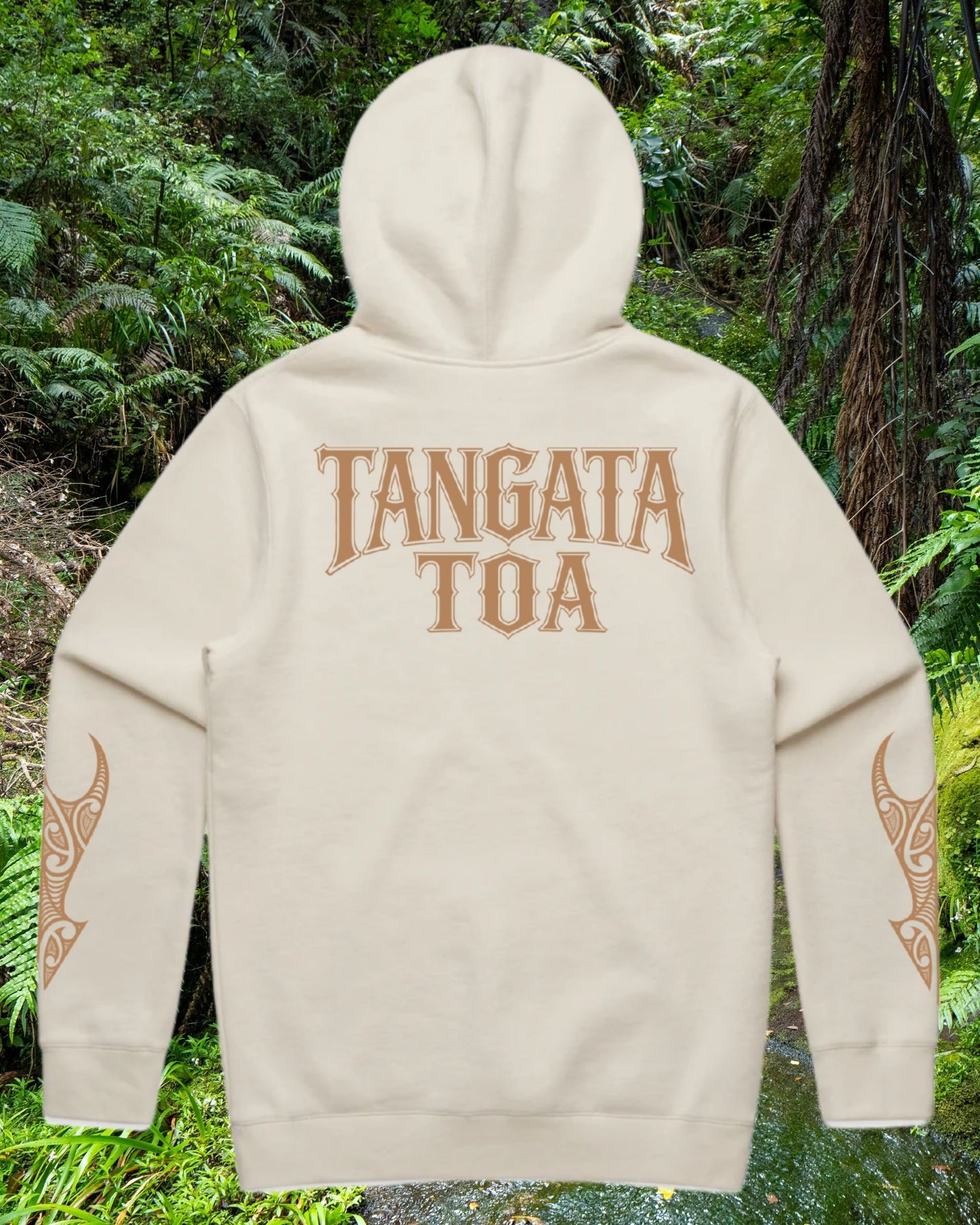 Tangata Toa Mana Hood - Ecru (Adults) Aloua Vision & Print
