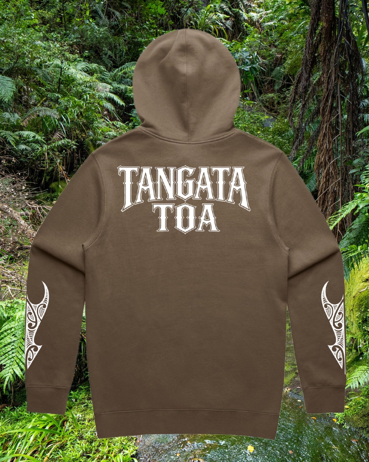 Tangata Toa Mana Hood - Brown (Adults) Aloua Vision & Print