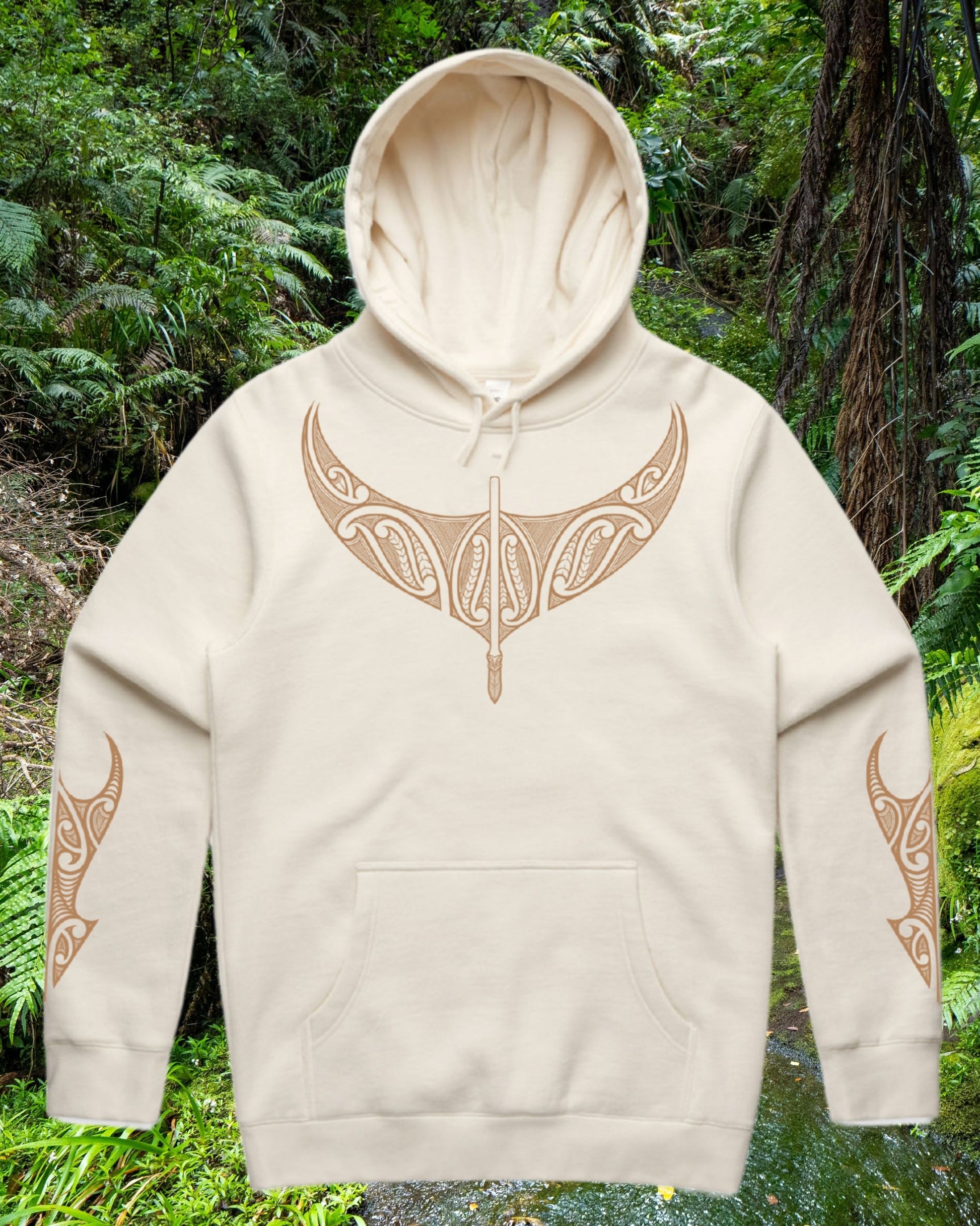 Tangata Toa Mana Hood - Ecru (Adults) Aloua Vision & Print