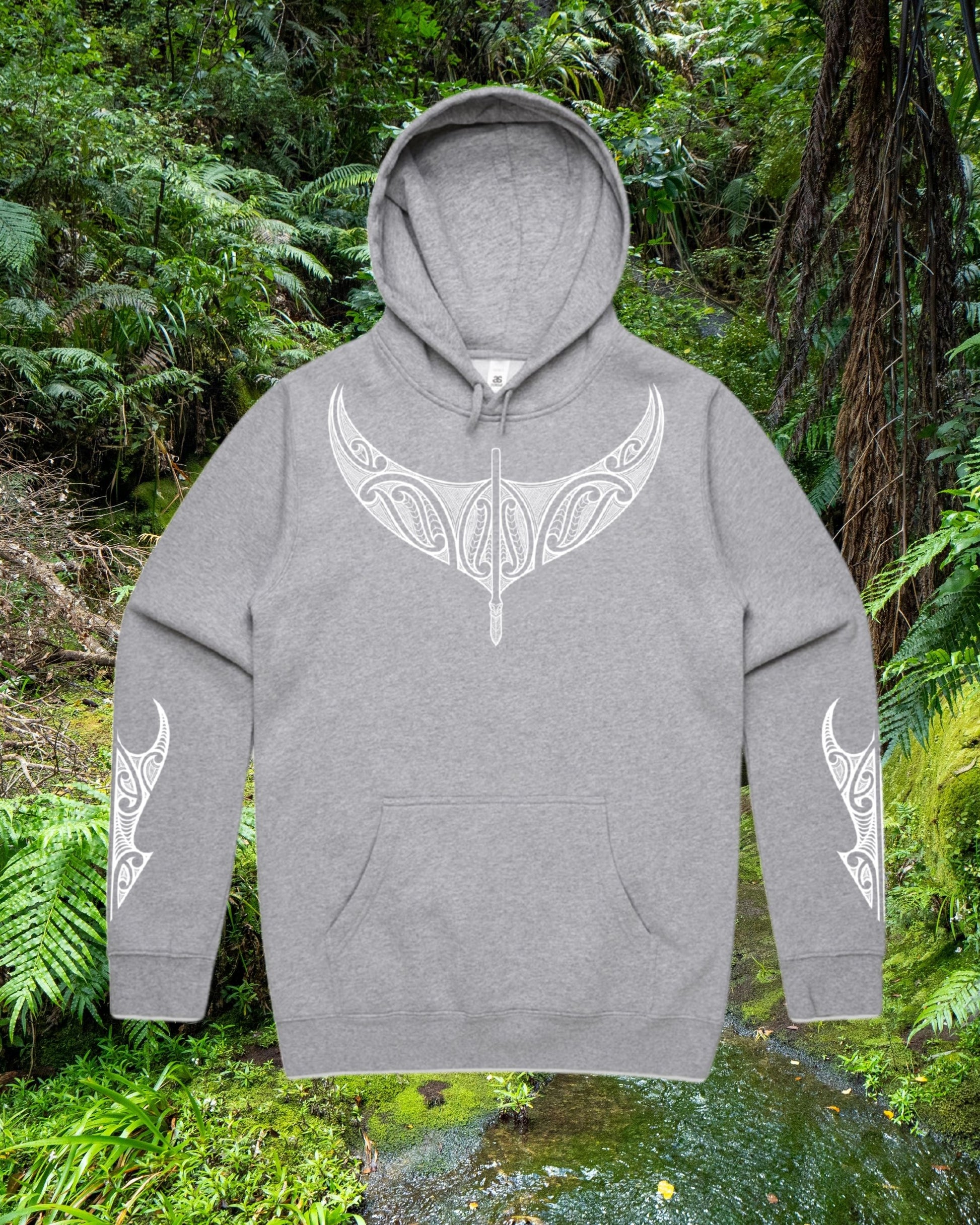 Tangata Toa Mana Hood - Grey (Adults) Aloua Vision & Print