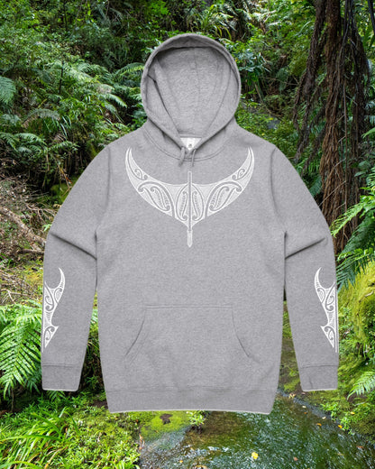 Tangata Toa Mana Hood - Grey (Adults) Aloua Vision & Print