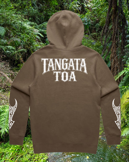 Tangata Toa Mana Hood - Brown (Adults) Aloua Vision & Print