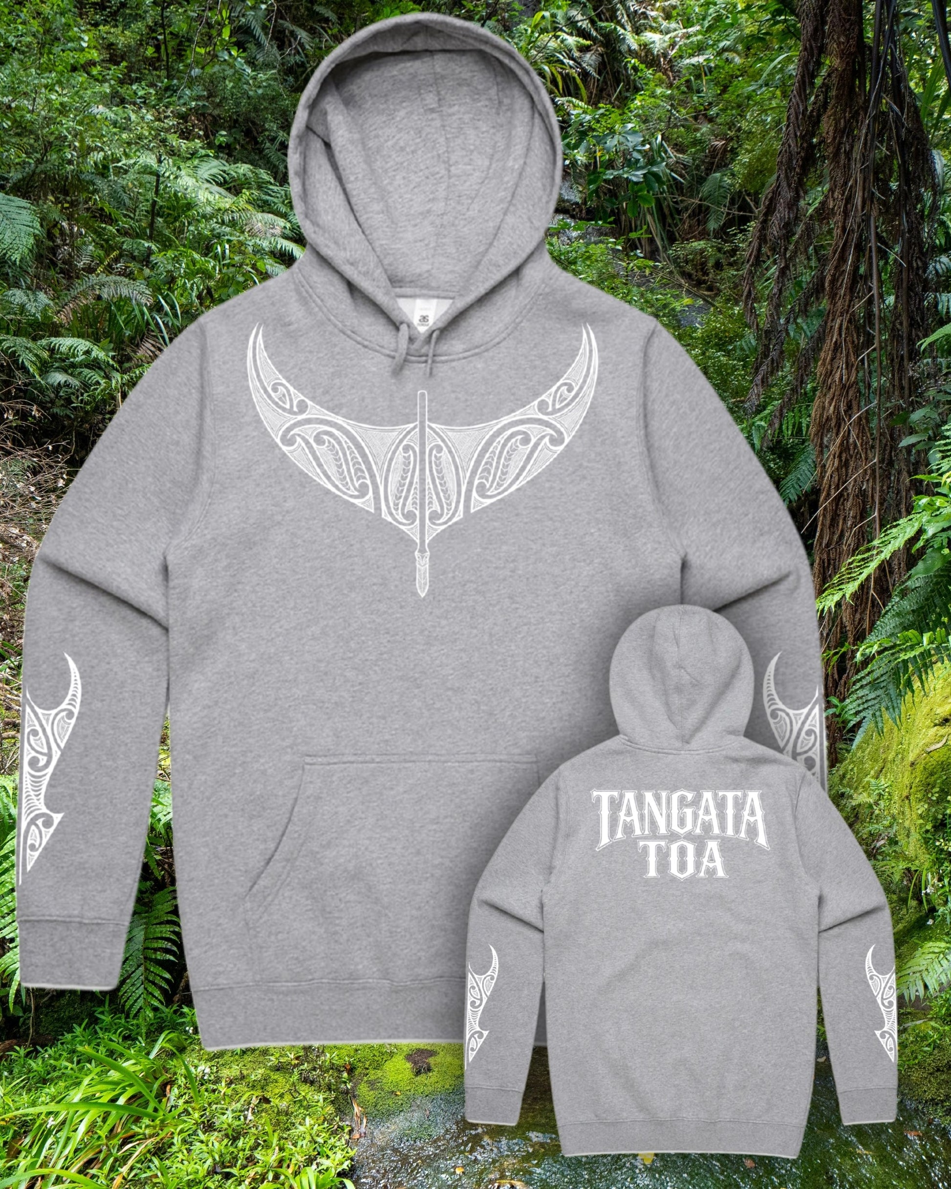 Tangata Toa Mana Hood - Grey (Adults) Aloua Vision & Print