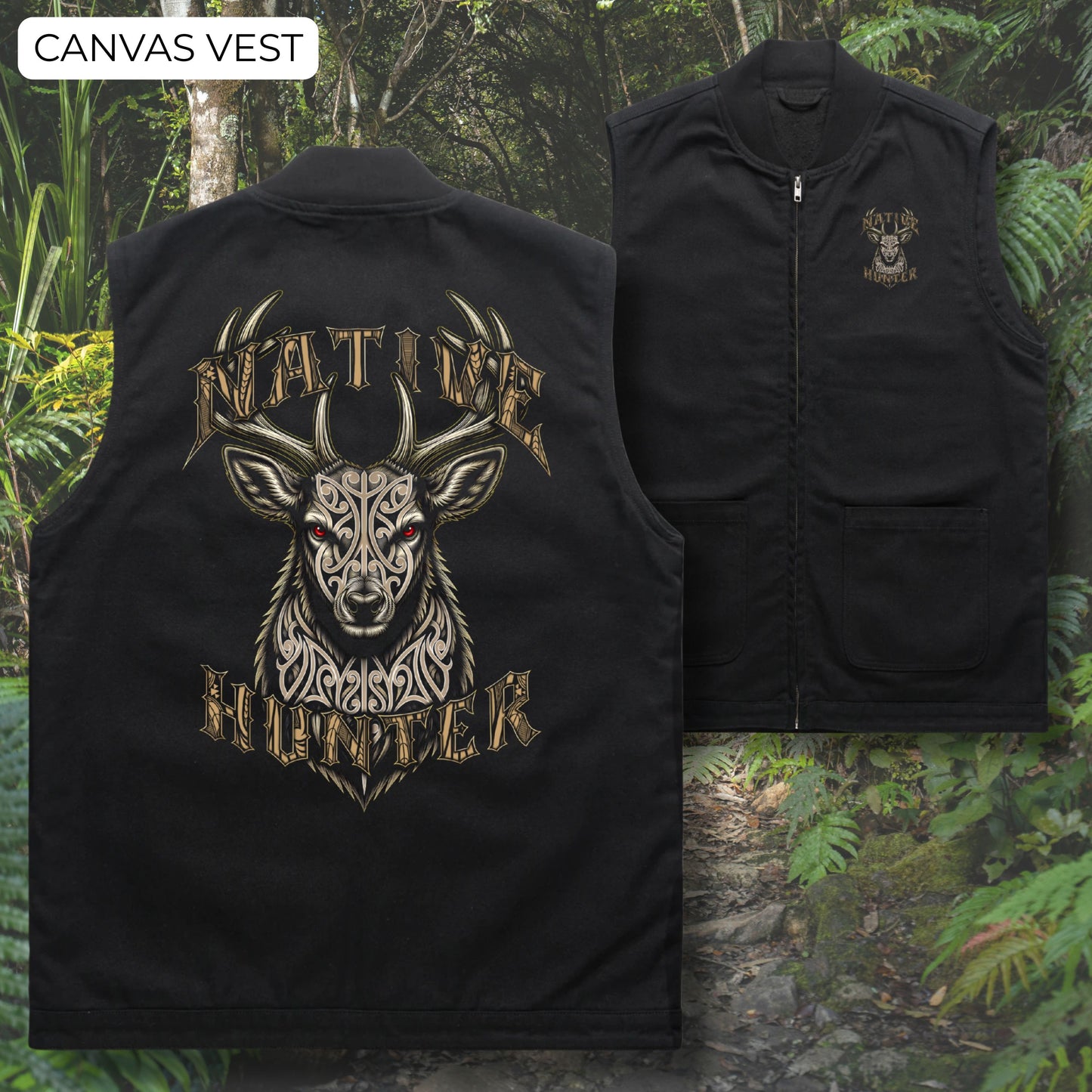 Native Hunter Canvas Vest - Stag (Adults) Aloua Vision & Print