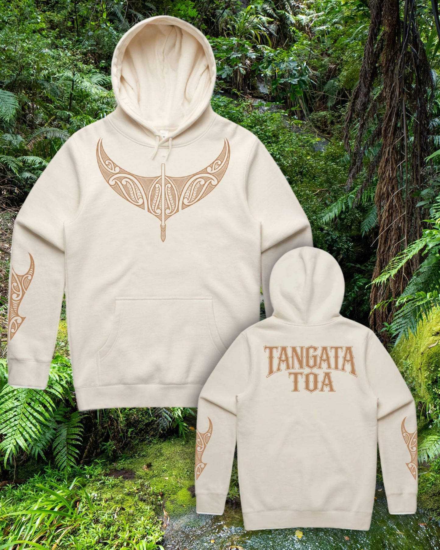 Tangata Toa Mana Hood - Ecru (Adults) Aloua Vision & Print