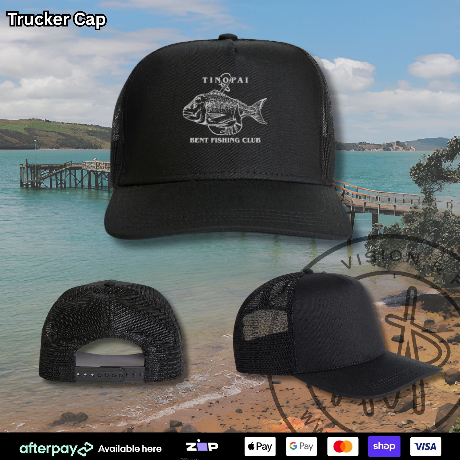 Tinopai Bent Fishing Trucker Cap Aloua Vision & Print