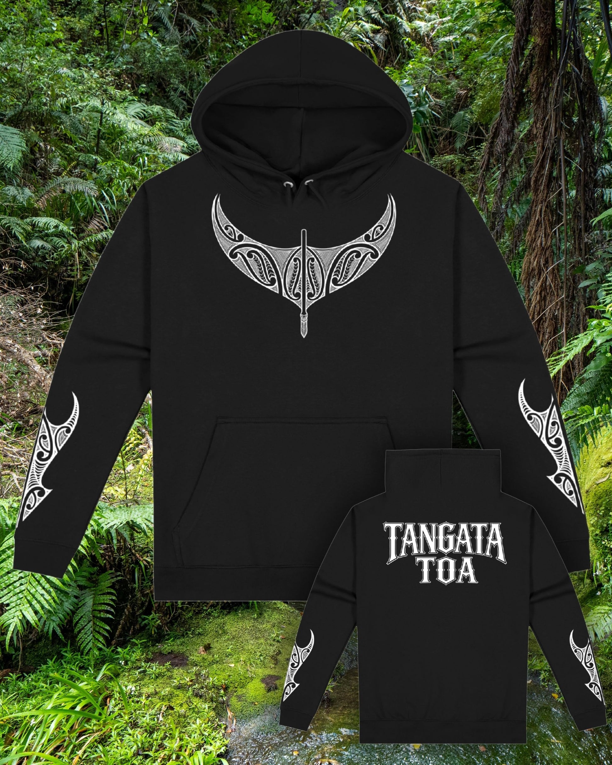 Tangata Toa Mana Hood - Black (Adults) Aloua Vision & Print