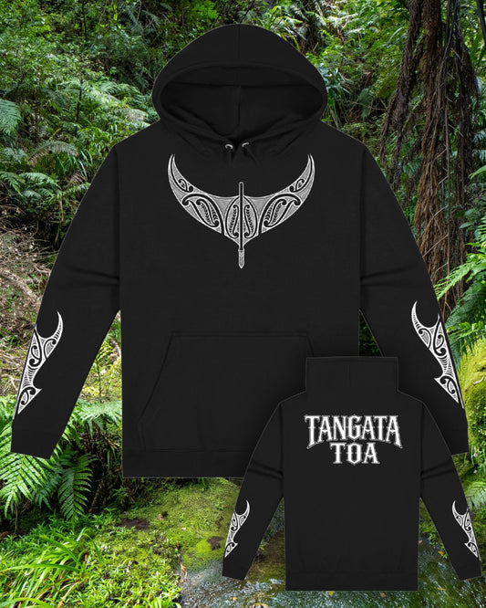 Tangata Toa Mana Hood - Black (Adults) Aloua Vision & Print
